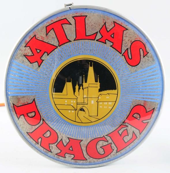 ATLAS PRAGER BEER REVERSE GLASS GILLCO SIGN.      