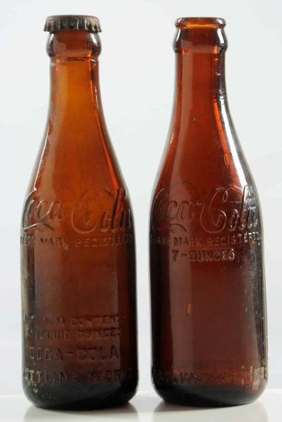 LOT OF 2: AMBER COCA-COLA STRAIGHT-SIDED BOTTLES. 