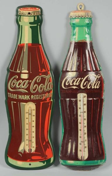 LOT OF 2: COCA-COLA TIN THERMOMETERS.             