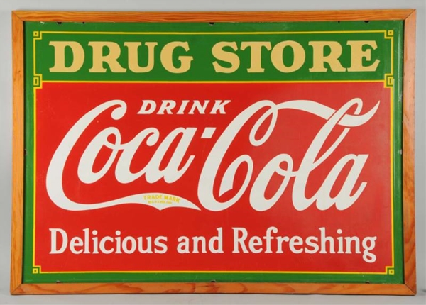 1930S COCA-COLA 2-SIDED DRUG STORE PORCELAIN SIGN 