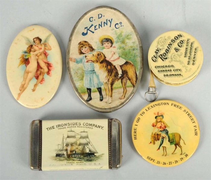 LOT OF 5: ASSORTED CELLULOID ADVERTISING PIECES.  