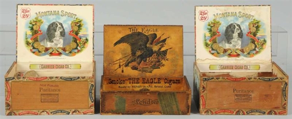 LOT OF 3: DOGS & EAGLE CIGAR BOXES.               