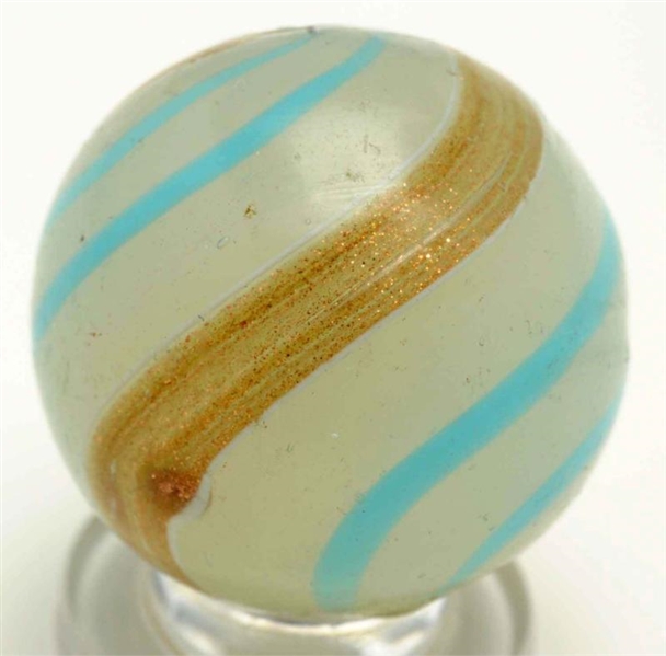 WHITE OPALESCENT BANDED LUTZ MARBLE.              