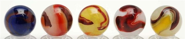 LOT OF 5: AKRO AGATE OXBLOOD MARBLES.             