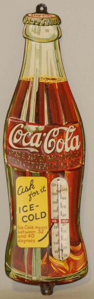 1930S TIN DIE CUT EMBOSSED COCA-COLA THERMOMETER. 