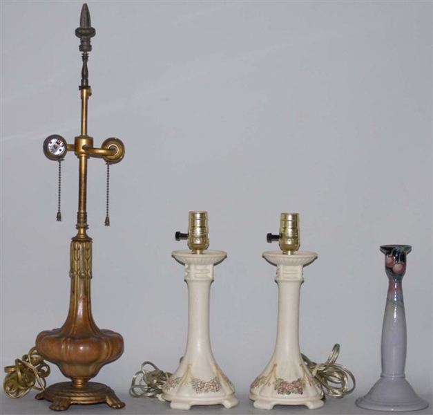 LOT OF 4: ASSORTED LAMPS & CANDLEHOLDER.          