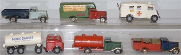 LOT OF 6: MINIC TIN LITHO WIND-UP TRUCK TOYS.     