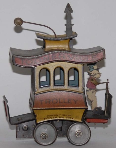 GERMAN TIN LITHO WIND-UP TOONERVILLE TROLLEY TOY. 