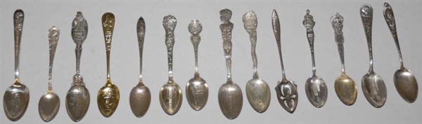 LOT OF 15: STERLING SILVER SOUVENIR SPOONS.       
