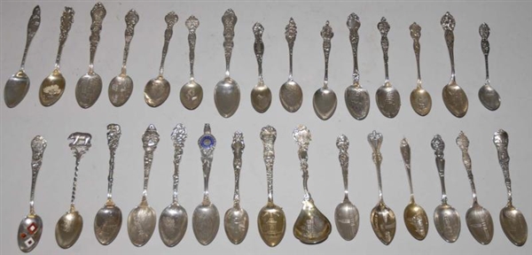LOT OF 30: STERLING SILVER SOUVENIR SPOONS.       