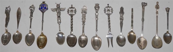 LOT OF 14: STERLING SILVER SOUVENIR SPOONS.       