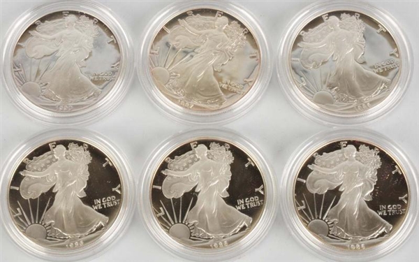 LOT OF 6: AMERICAN EAGLE COIN PROOFS IN BOXES.    