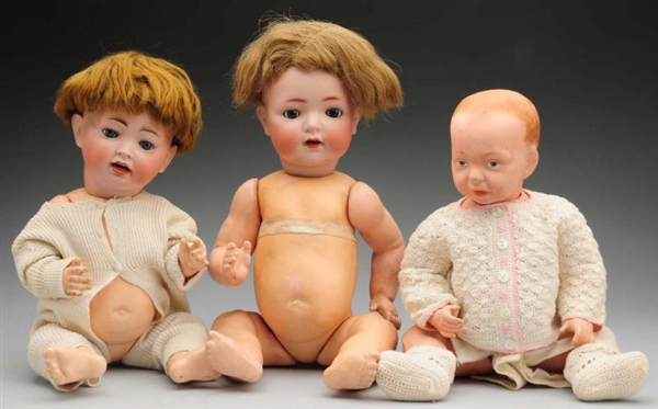 LOT OF 3: ANTIQUE BABY DOLLS.                     