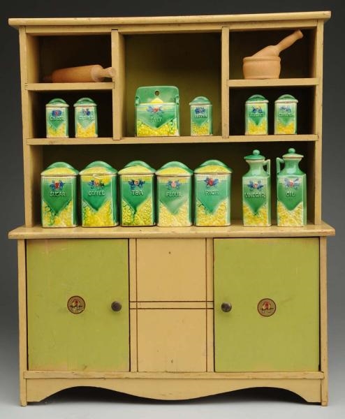 VINTAGE CUPBOARD AND CANISTER SET.                