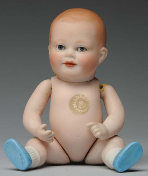 RARE “MILDRED THE PRIZE BABY” ALL-BISQUE DOLL.    