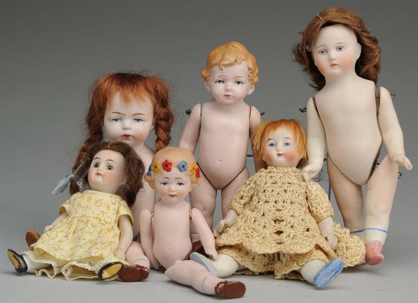 LOT OF 6: GERMAN ALL-BISQUE DOLLS.                