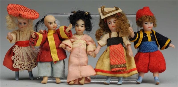 LOT OF 5: FRENCH ALL-BISQUE DOLLS.                