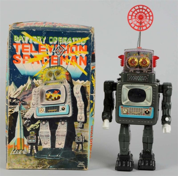 TIN LITHO BATTERY-OPERATED TELEVISION SPACEMAN.   