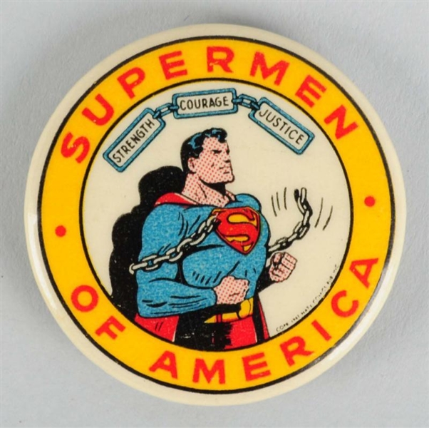 SUPERMAN OF AMERICA 1961 CELLO BUTTON.            