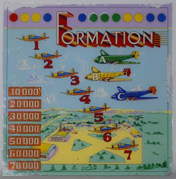 1940S-50S FORMATION PINBALL BACK GLASS.           
