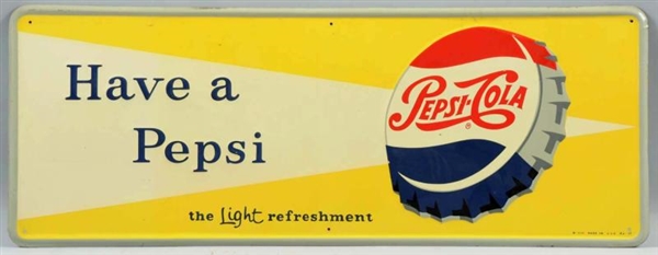 1950S PEPSI-COLA EMBOSSED TIN SIGN.               