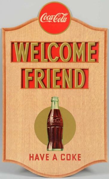 1947 COCA-COLA WELCOME FRIEND CARDBOARD SIGN.     