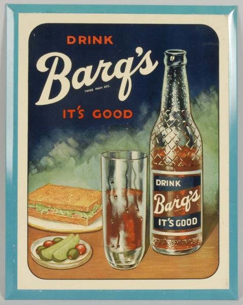 TIN OVER CARDBOARD BARQS ADVERTISING SIGN.       