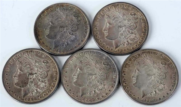 LOT OF 5: SILVER DOLLARS.                         