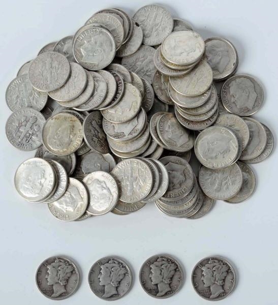 LOT OF 90% SILVER $10 FACE DIMES.                 