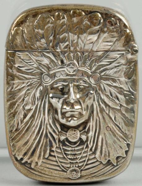 INDIAN CHIEF SILVER MATCH SAFE.                   