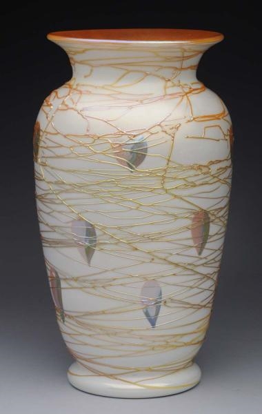 DURAND OPAL VASE WITH HANGING HEARTS & THREADING. 