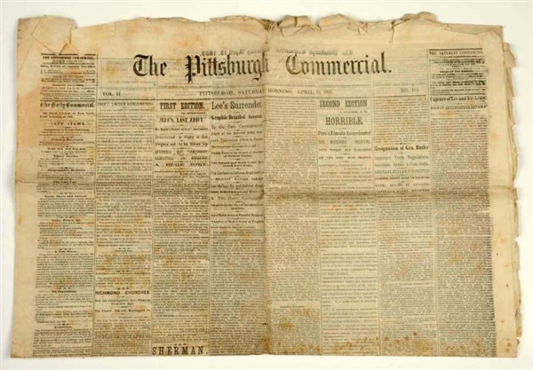 THE PITTSBURGH NEWSPAPER - LINCOLN ASSASSINATION. 