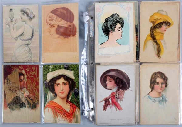 LOT OF 92: ARTIST SIGNED LADY POSTCARDS.          