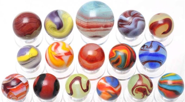LOT OF 16: MACHINE MADE MARBLES.                  