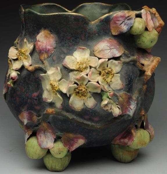AMPHORA FLORAL VASE WITH APPLIED FLOWERS.         