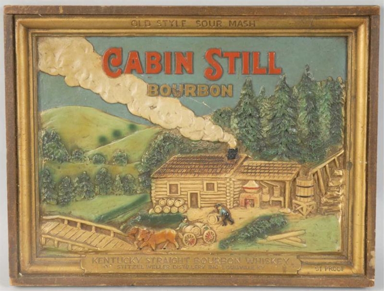 CABIN STILL HEAVILY EMBOSSED COMPOSITION SIGN.    