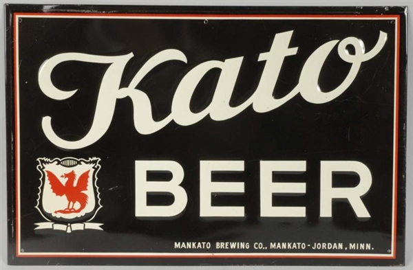 KATO BEER 1950S EMBOSSED TIN SIGN.                