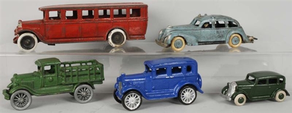 LOT OF 5: CONTEMPORARY CAST IRON VEHICLE TOYS.    