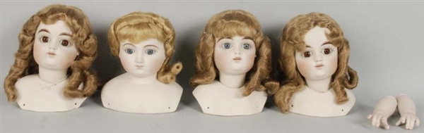 LOT OF 4: BISQUE REPRODUCTION ARTIST DOLLS HEADS. 