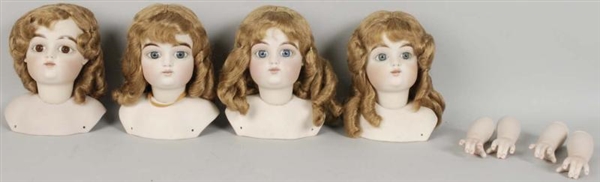 LOT OF 4: BISQUE REPRODUCTION ARTIST DOLL HEADS.  