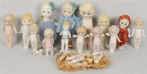 LOT OF SMALL ASSORTED ALL-BISQUE DOLLS.           
