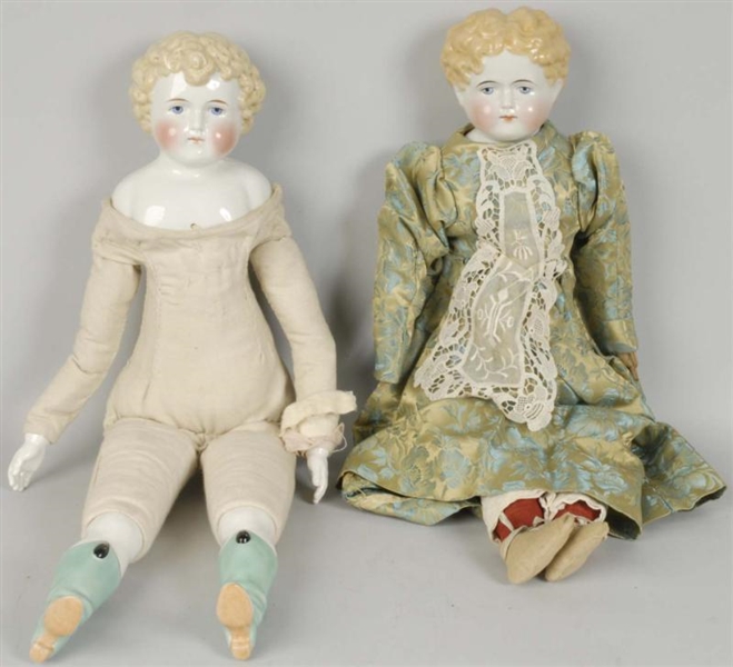 LOT OF 2: GERMAN CHINA HEAD DOLLS WITH CURLY HAIR 