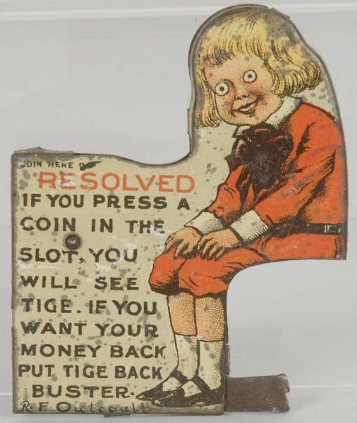 EARLY SCARCE TIN LITHO BUSTER BROWN TOY BANK.     