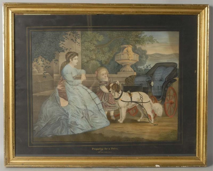 PRINT OF VICTORIAN LADY, CHILD, & DOG BY KELLY.   