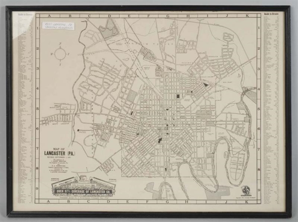 1951 MAP OF LANCASTER, PA.                        