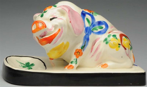 CZECH ART DECO POTTERY SITTING PIG WITH TRAY.     