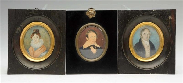LOT OF 3: HAND-PAINTED MINIATURE PORTRAITS.       