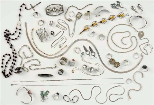 LOT OF OVER 45: VINTAGE STERLING JEWELRY PIECES.  