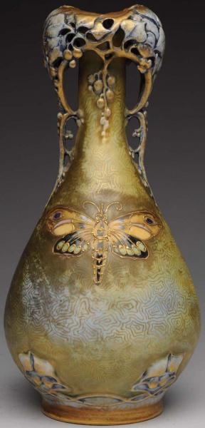 AMPHORA CERAMIC VASE WITH ENAMELED INSECT.        