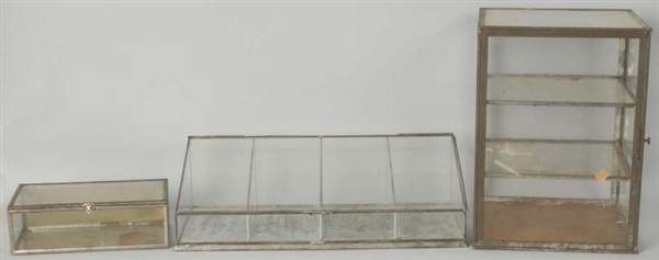 LOT OF 3: SMALL GLASS & METAL DISPLAY CASES.      